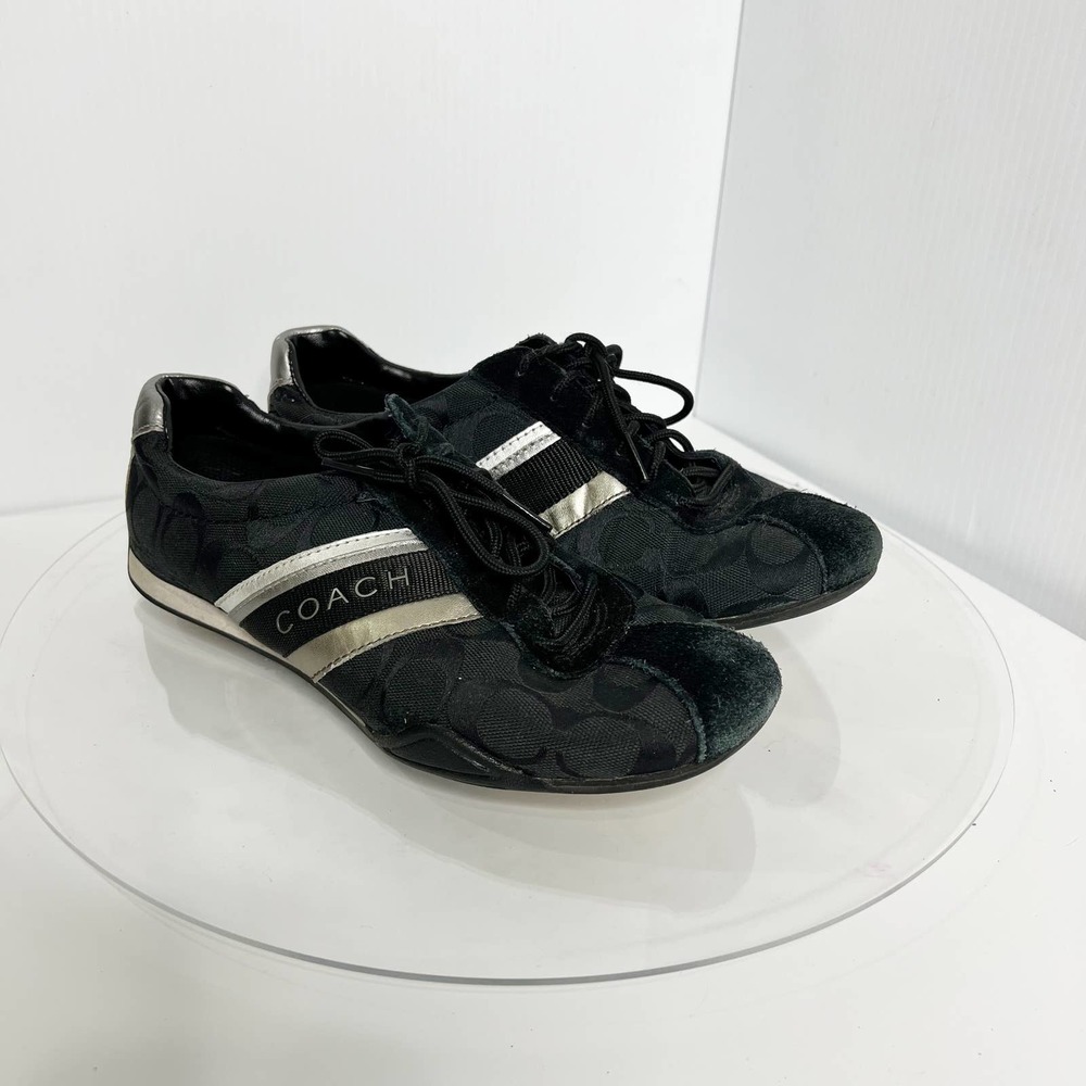 Coach Signature Jamie Black Suede and Silver Sneakers 8.5
